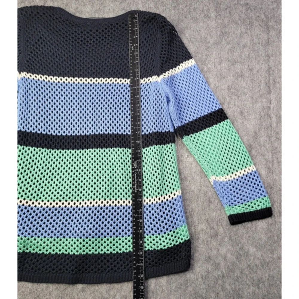 croft‎ and barrow women sweater xl open knit blue lined Striped Pullover